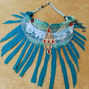 Jewel, Lace, Suede Fringe Choker